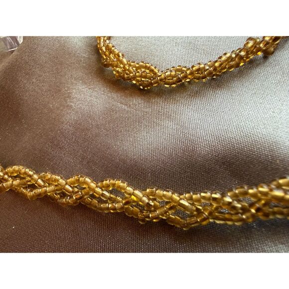 1950s Gold Glass Bead Handbag – Art Deco Leaf Design, Chain Strap - Picture 6 of 8